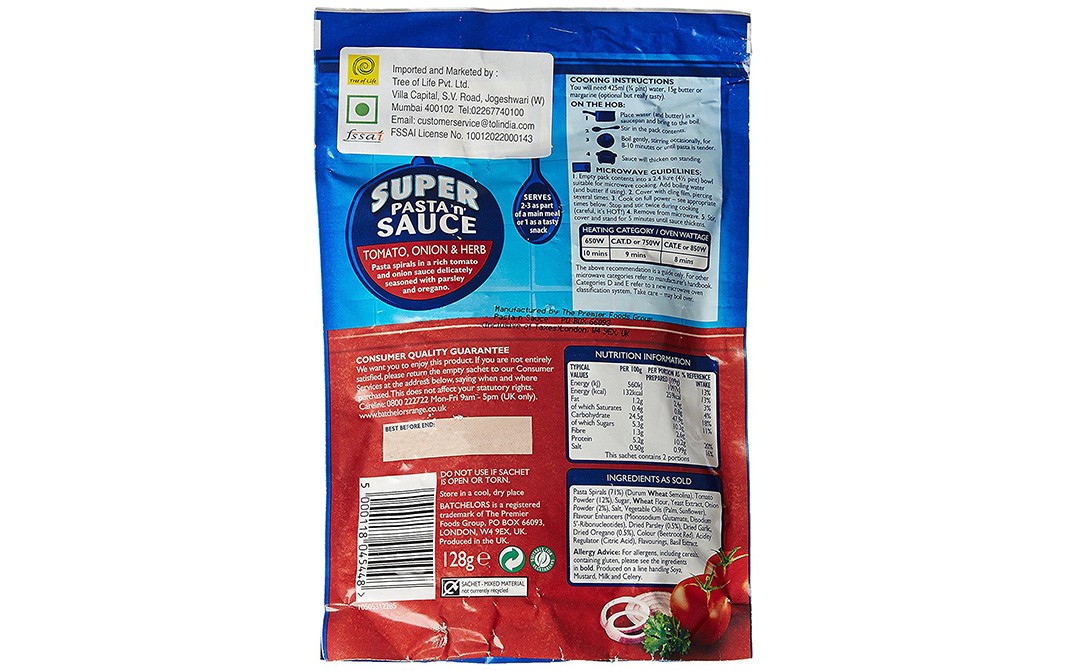 Batchelors Super Pasta 'n' Sauce Tomato, Onion & Herb   Pack  128 grams